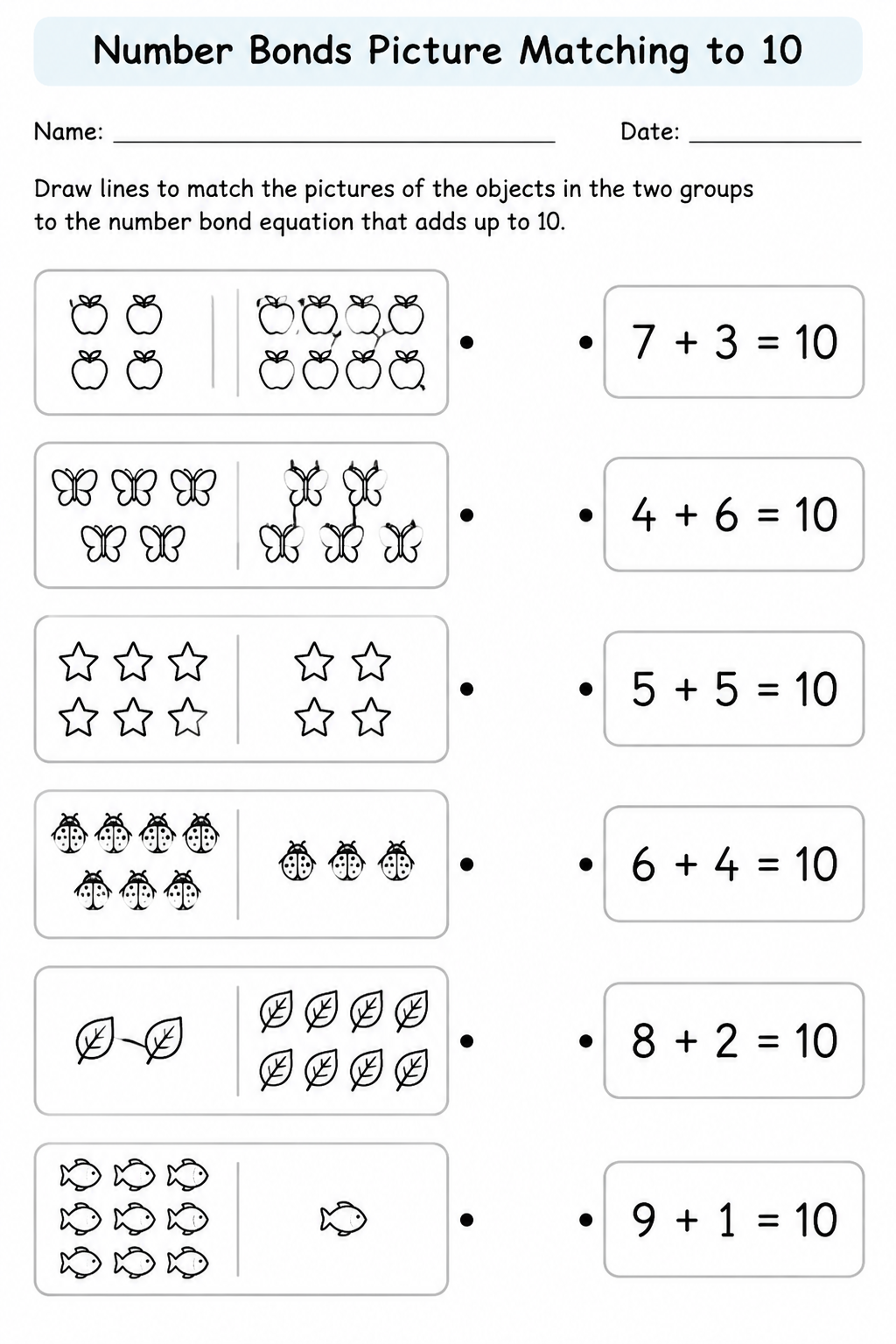 Number Bonds Picture Matching to 10