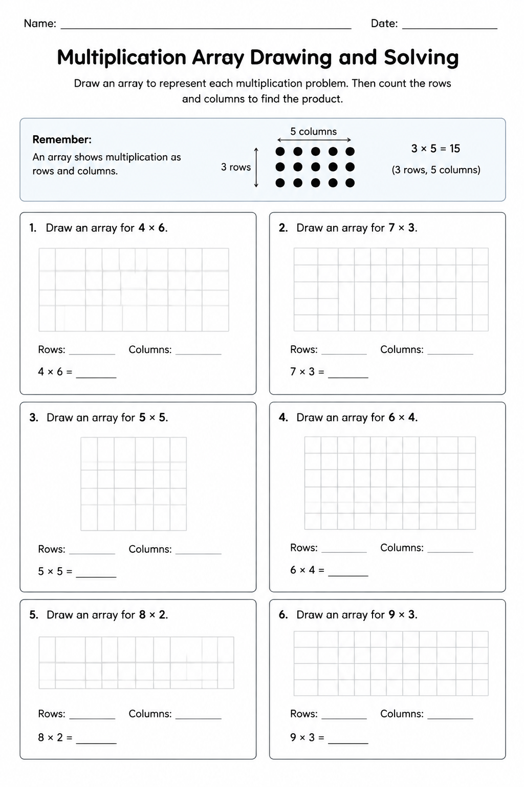 Multiplication Array Drawing and Solving