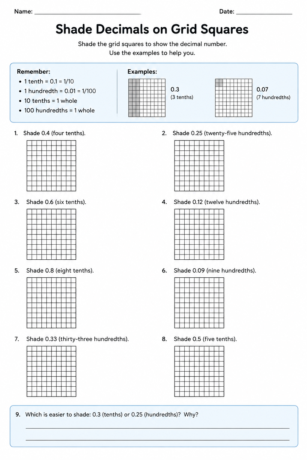 Shade Decimals on Grid Squares