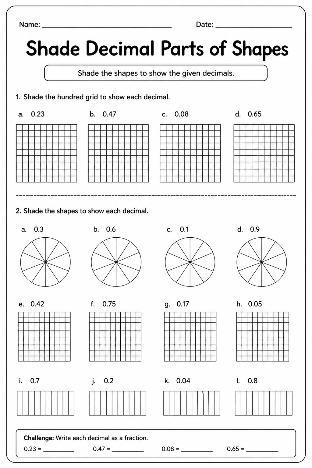 Shade Decimal Parts of Shapes