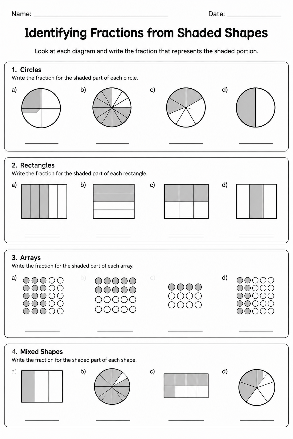 Identifying Fractions from Shaded Shapes