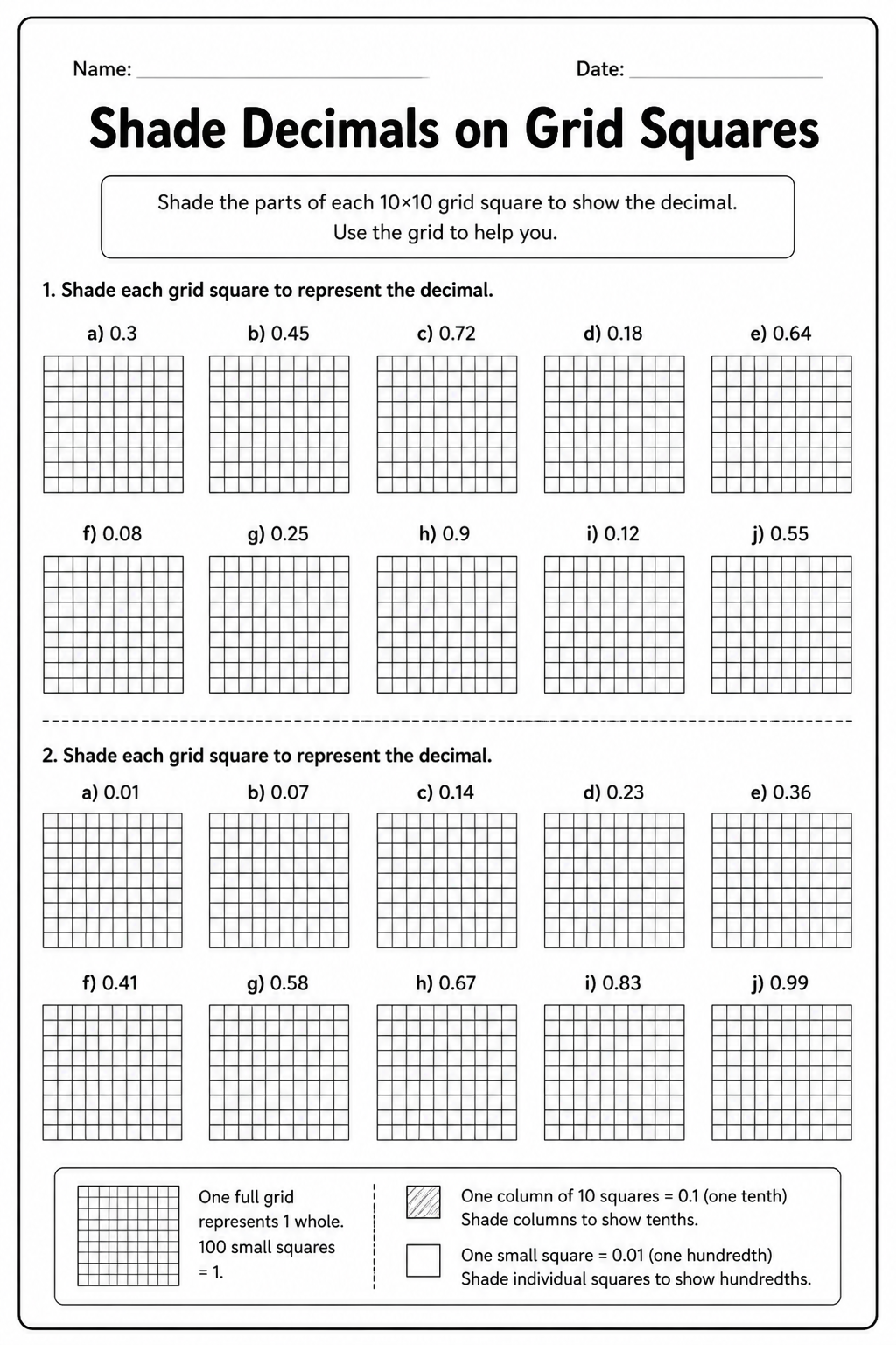 Shade Decimals on Grid Squares