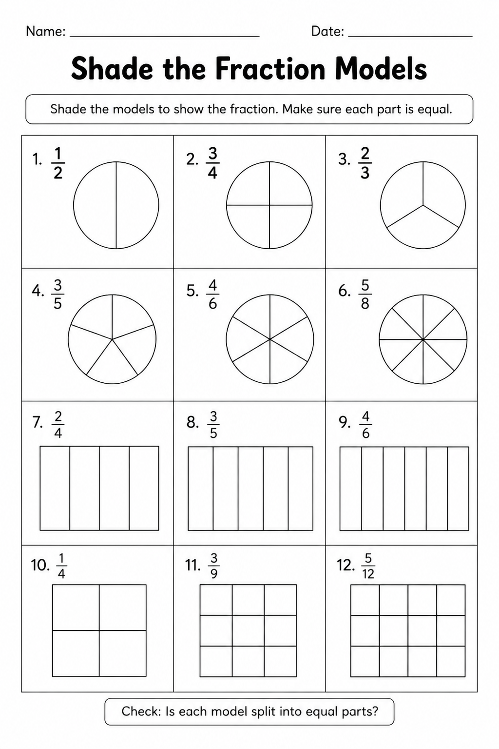 Shade the Fraction Models