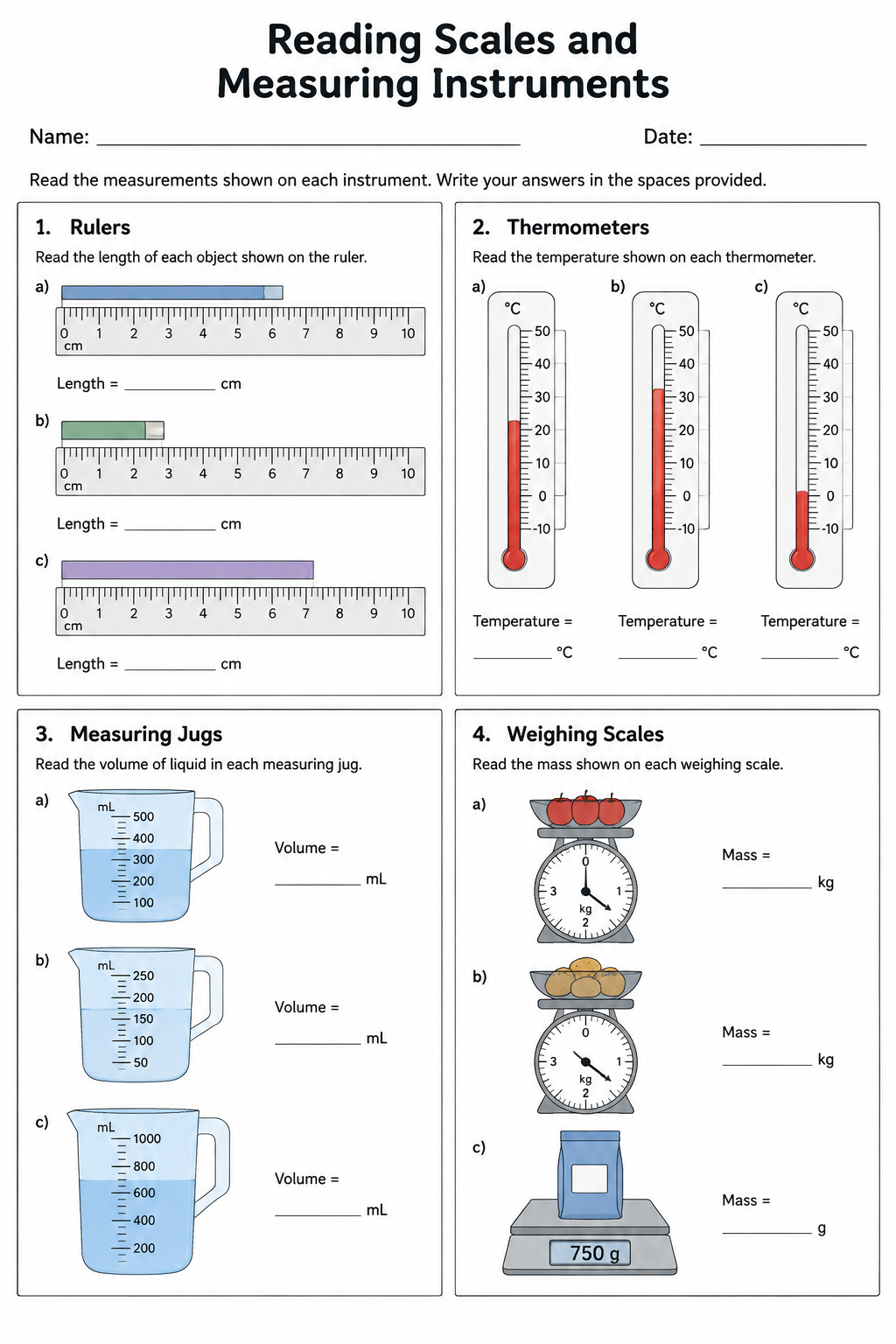 Reading Scales and Measuring Instruments