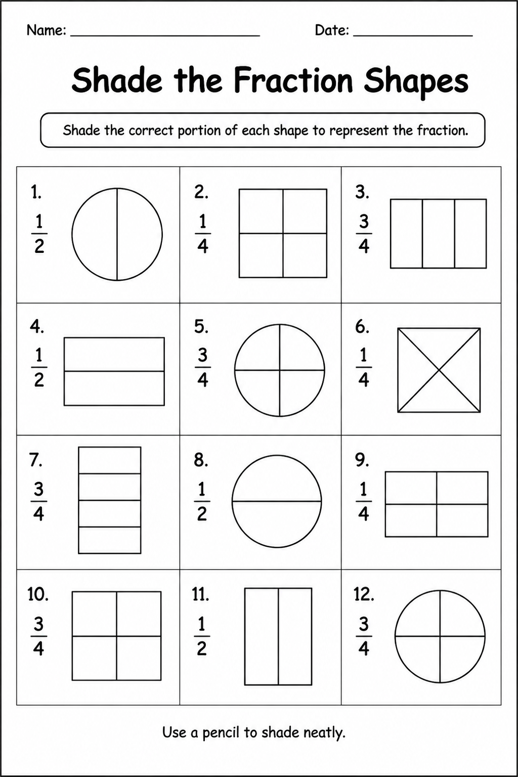 Shade the Fraction Shapes
