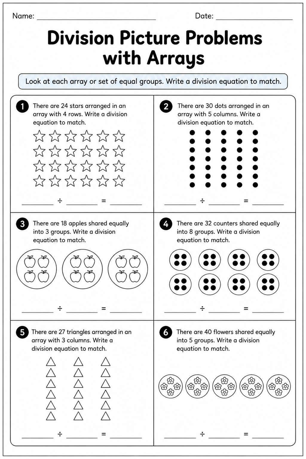 Division Picture Problems with Arrays