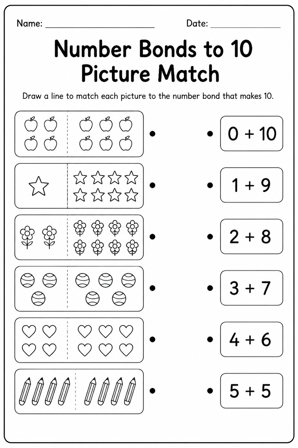 Number Bonds to 10 Picture Match