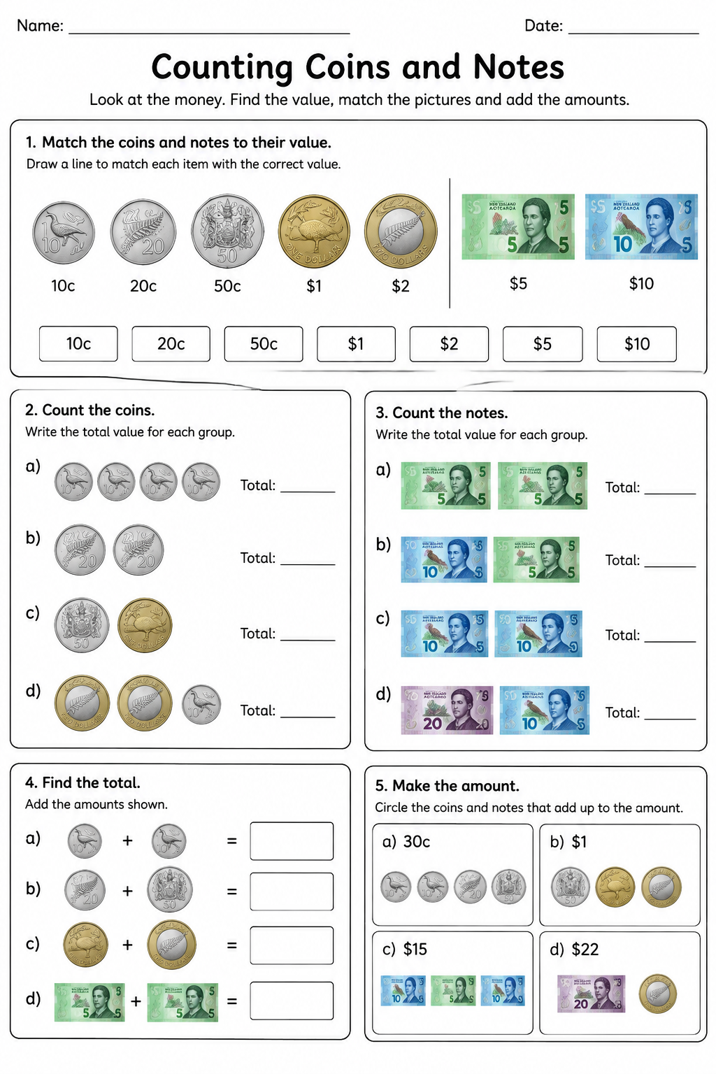 Counting Coins and Notes