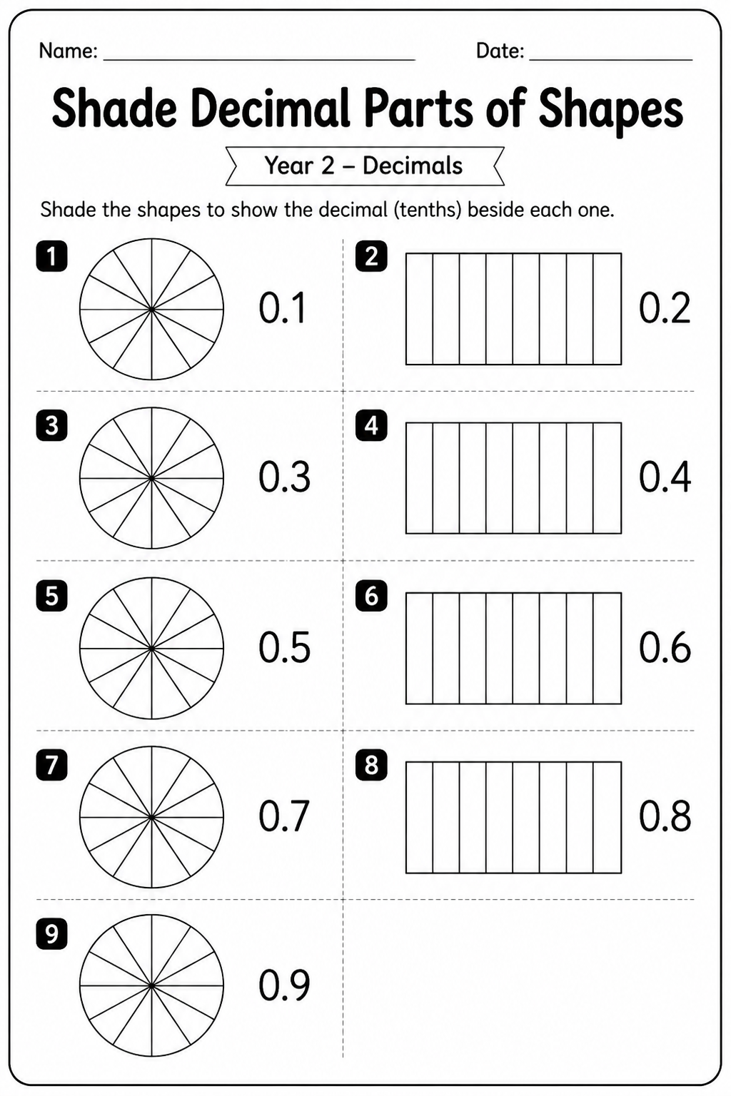 Shade Decimal Parts of Shapes