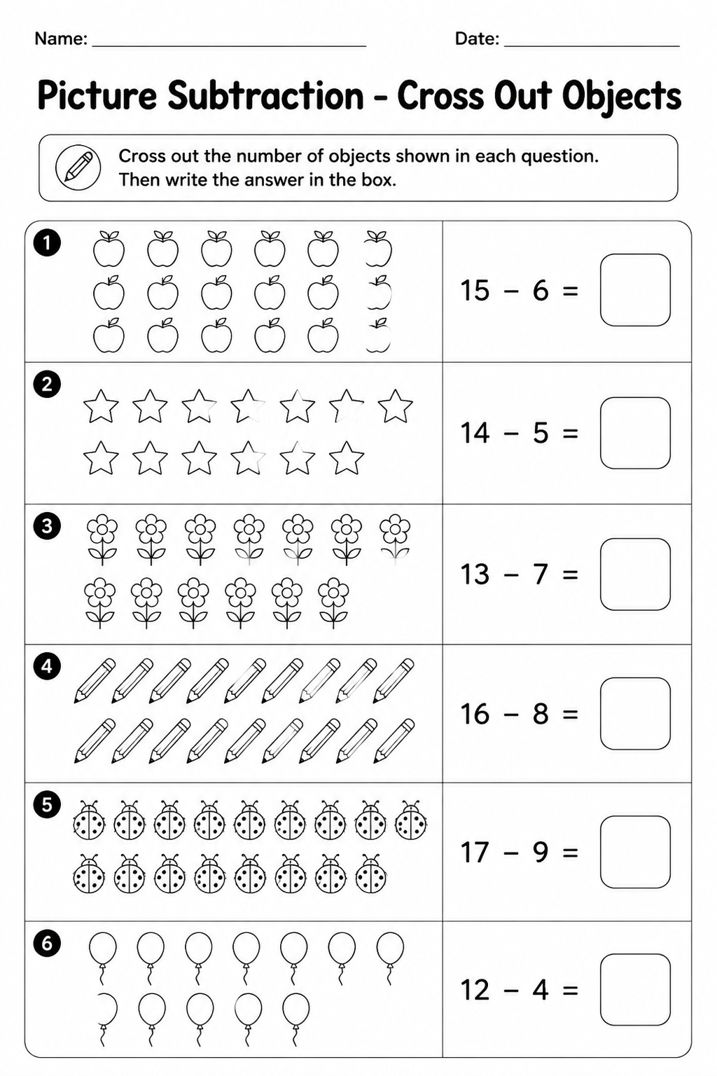 Picture Subtraction - Cross Out Objects