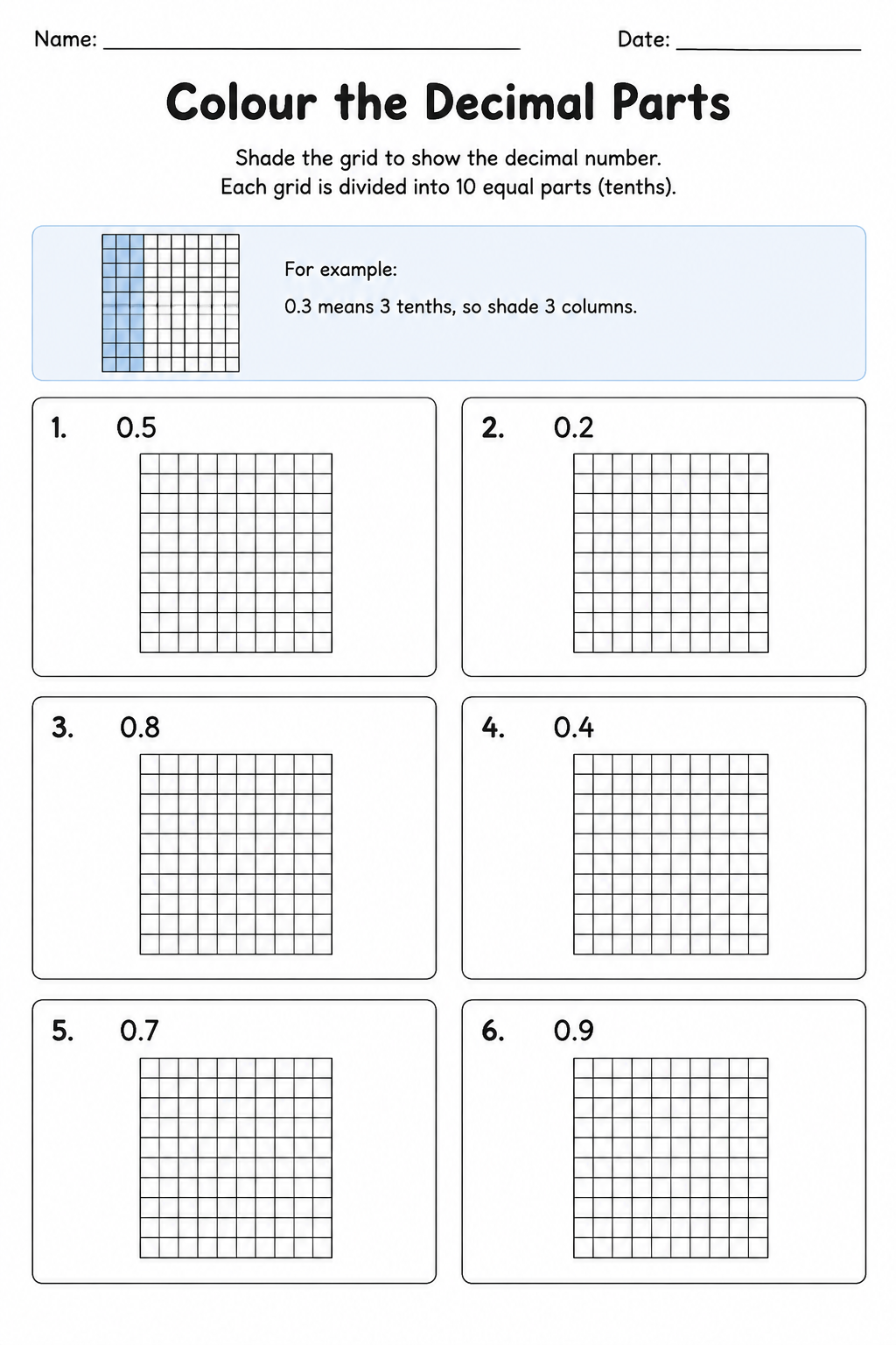 Colour the Decimal Parts