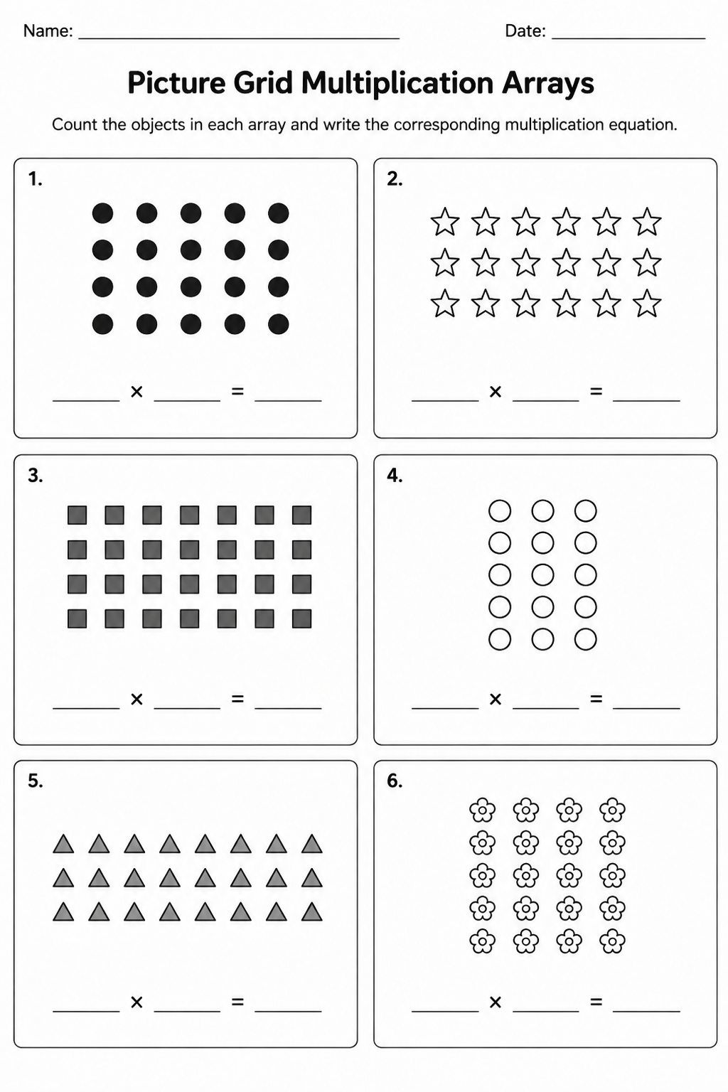Picture Grid Multiplication Arrays