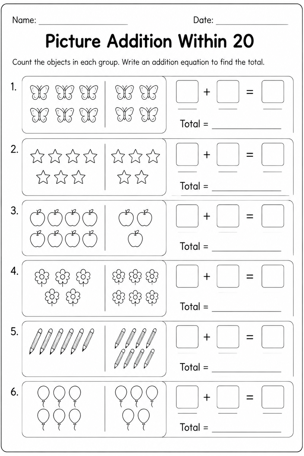 Picture Addition Within 20