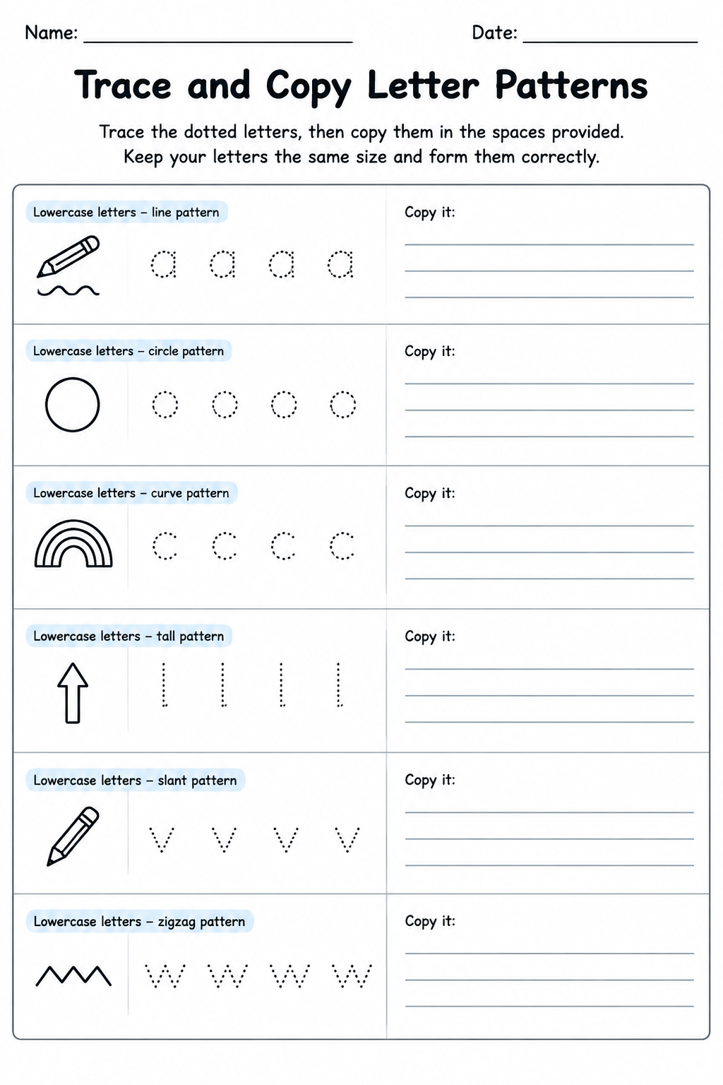 Trace and Copy Letter Patterns