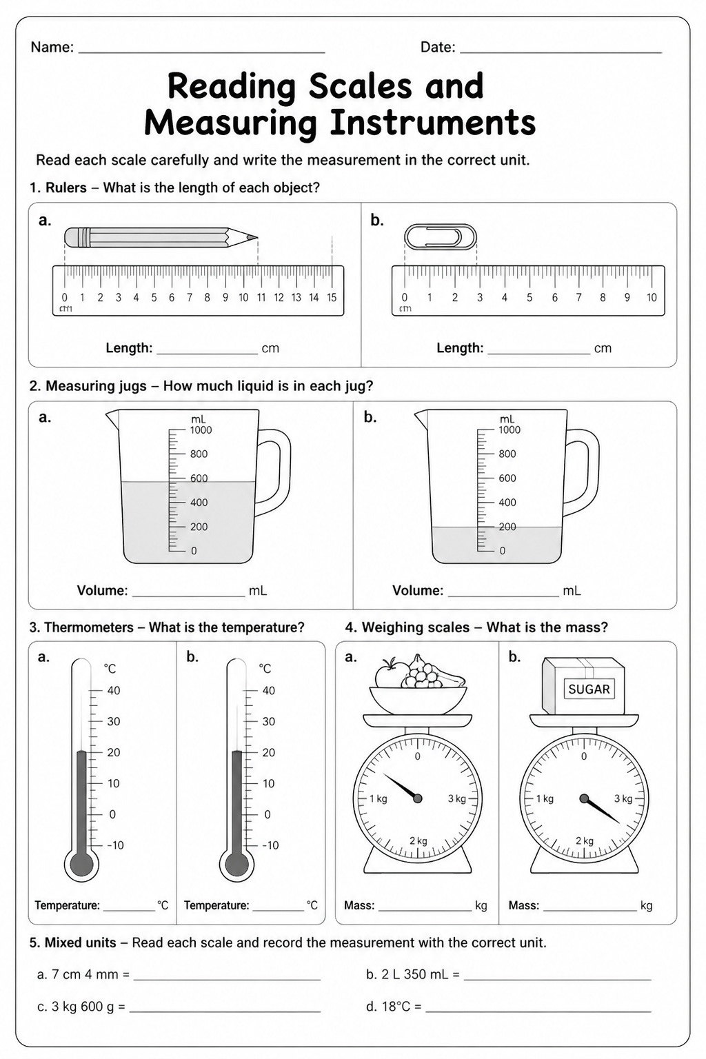 Reading Scales and Measuring Instruments