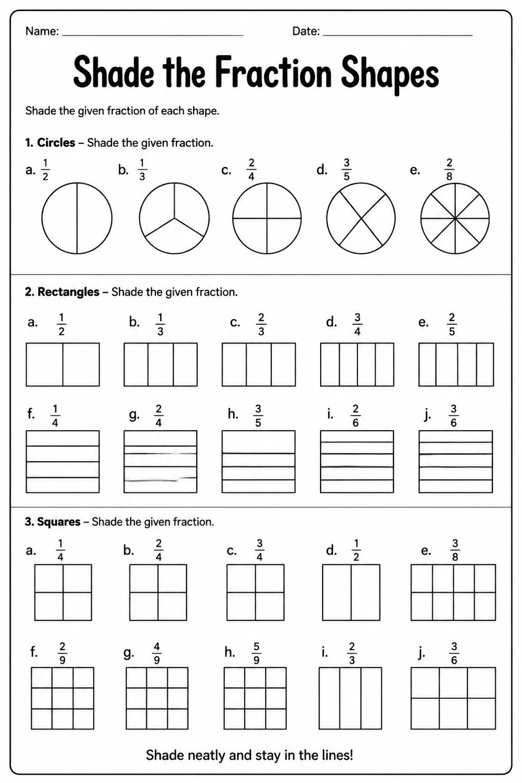 Shade the Fraction Shapes