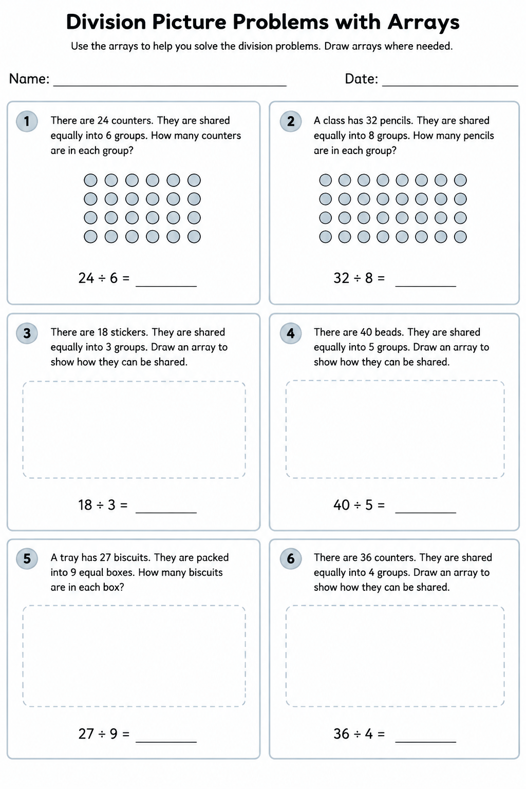 Division Picture Problems with Arrays
