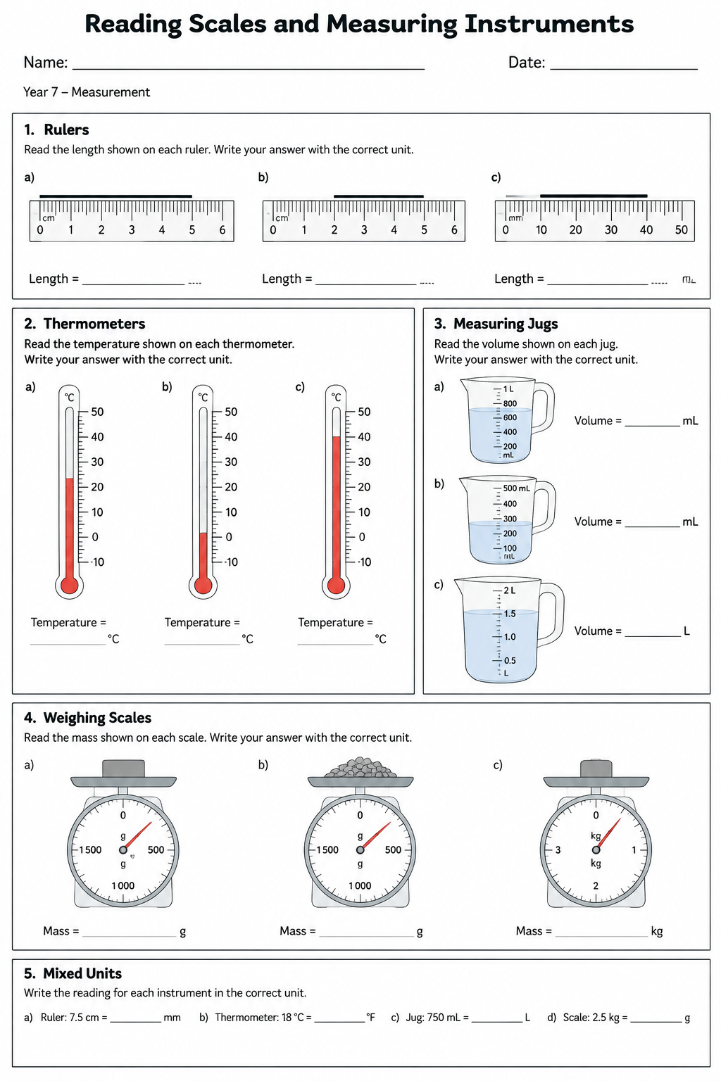 Reading Scales and Measuring Instruments