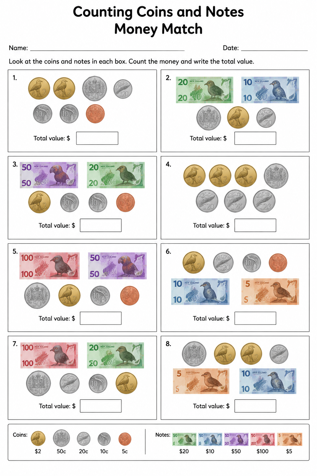 Counting Coins and Notes Money Match