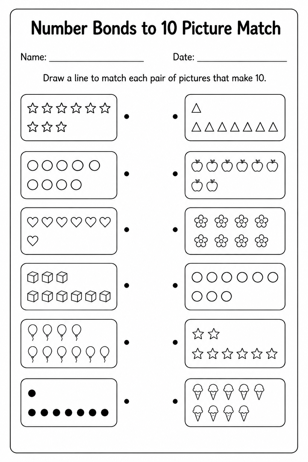 Number Bonds to 10 Picture Match