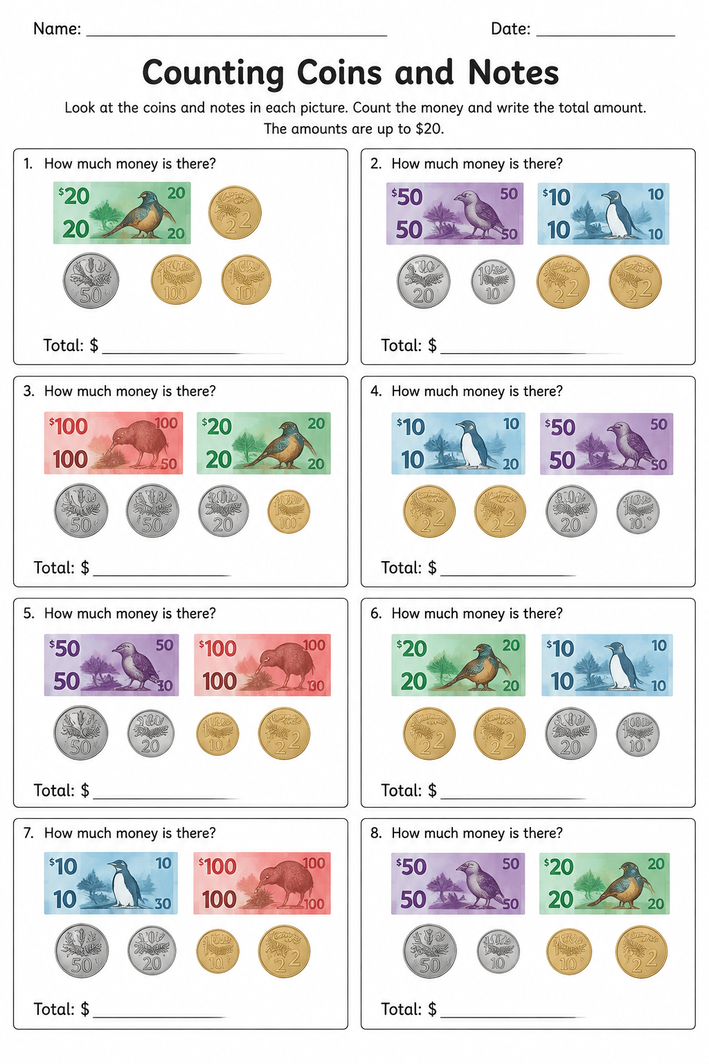 Counting Coins and Notes