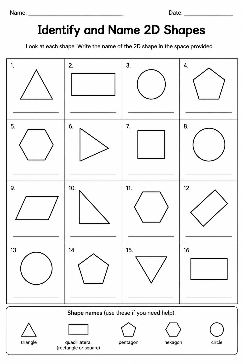 Identify and Name 2D Shapes