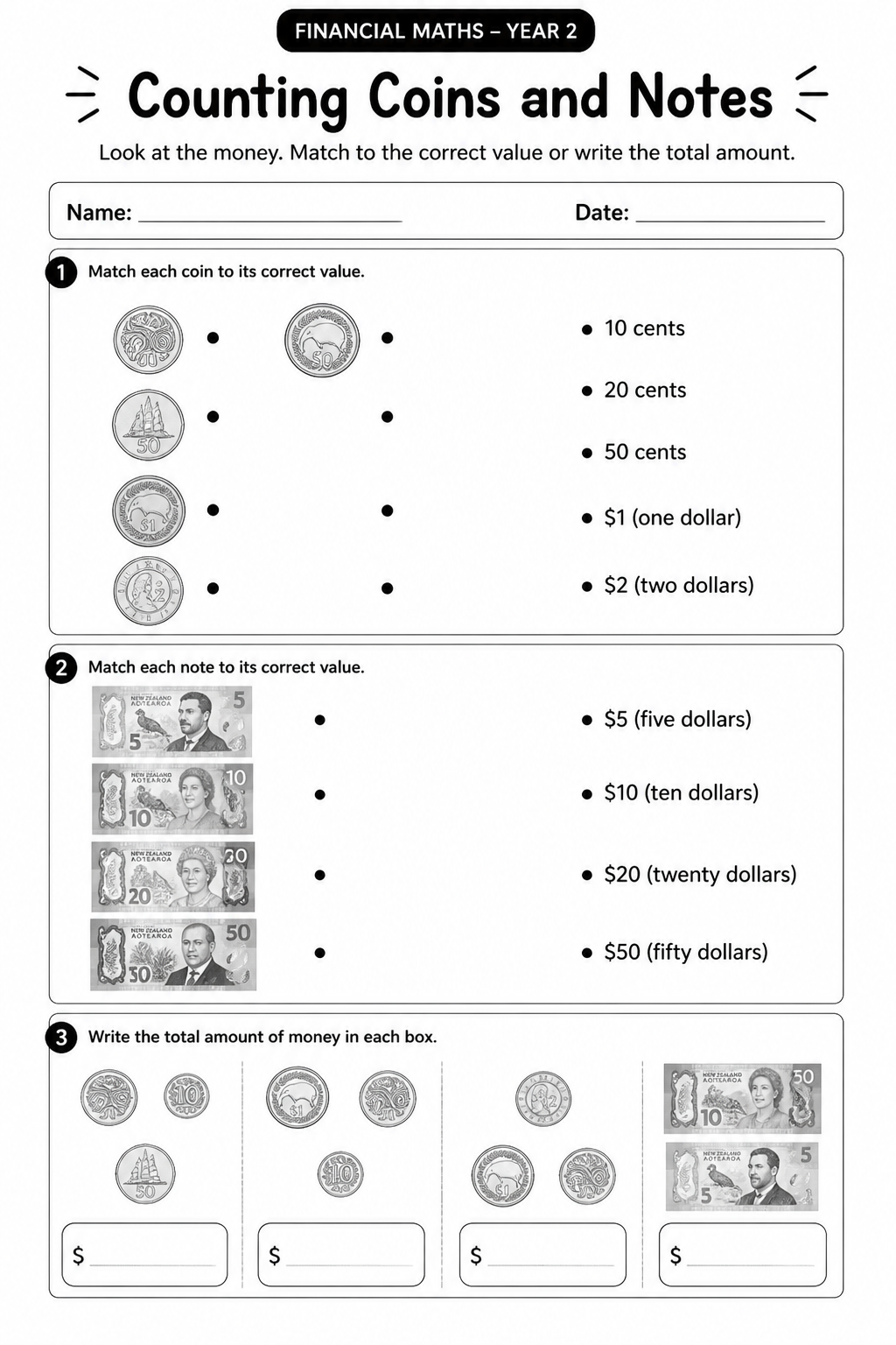 Counting Coins and Notes