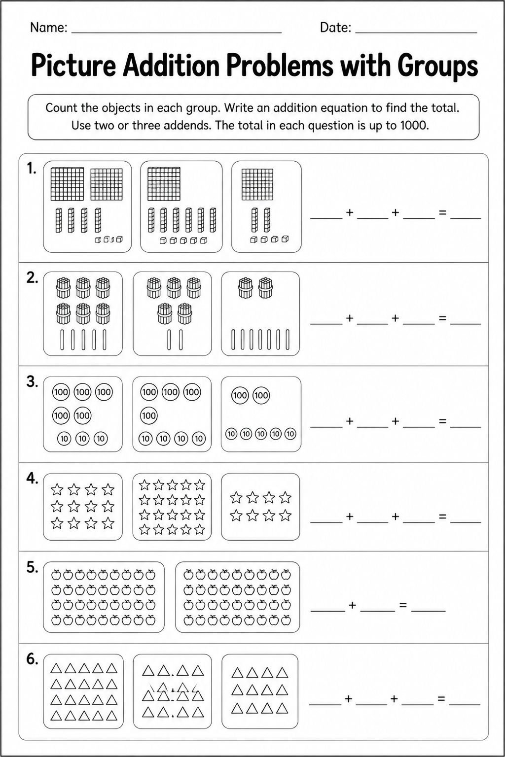 Picture Addition Problems with Groups