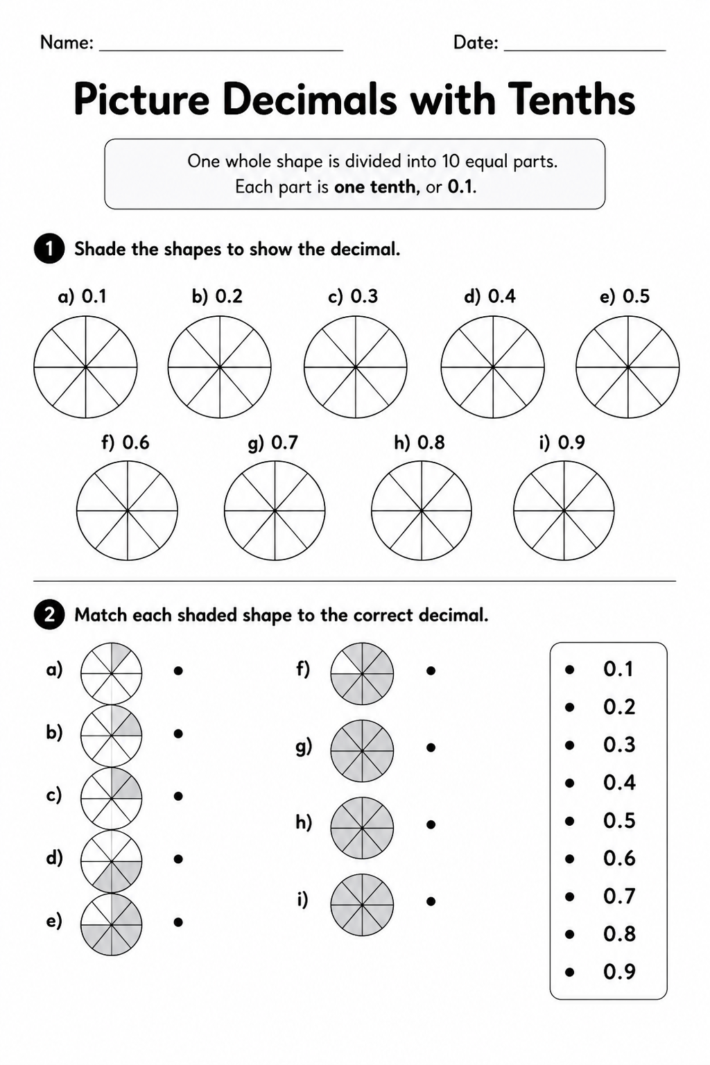 Picture Decimals with Tenths