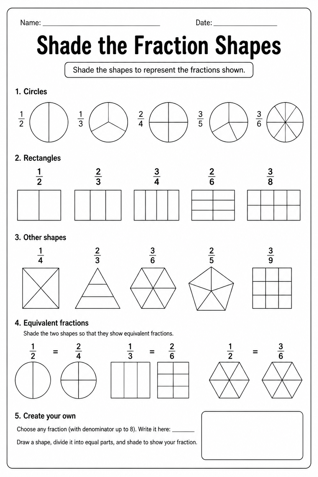 Shade the Fraction Shapes