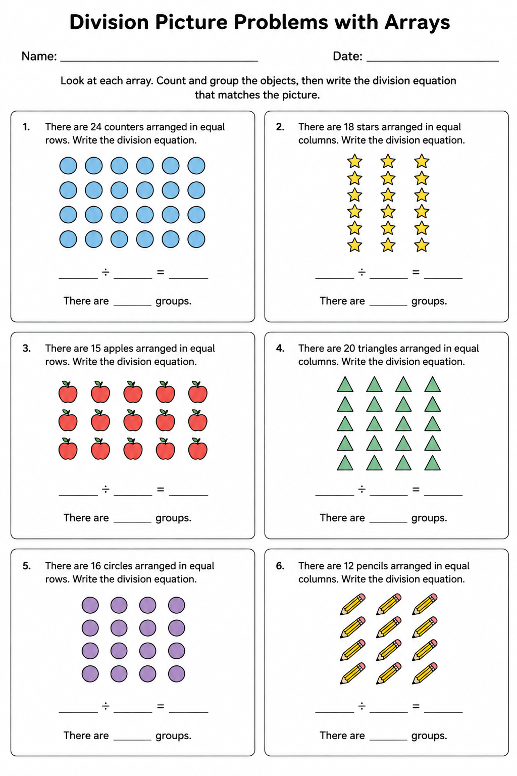 Division Picture Problems with Arrays