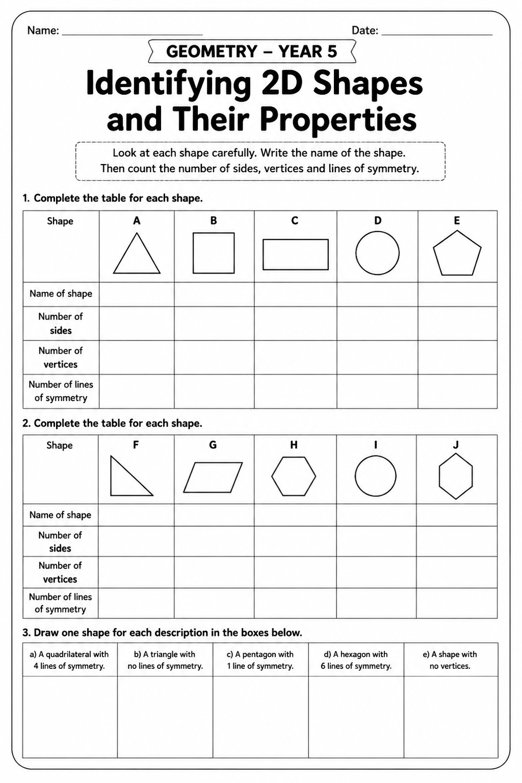 Identifying 2D Shapes and Their Properties