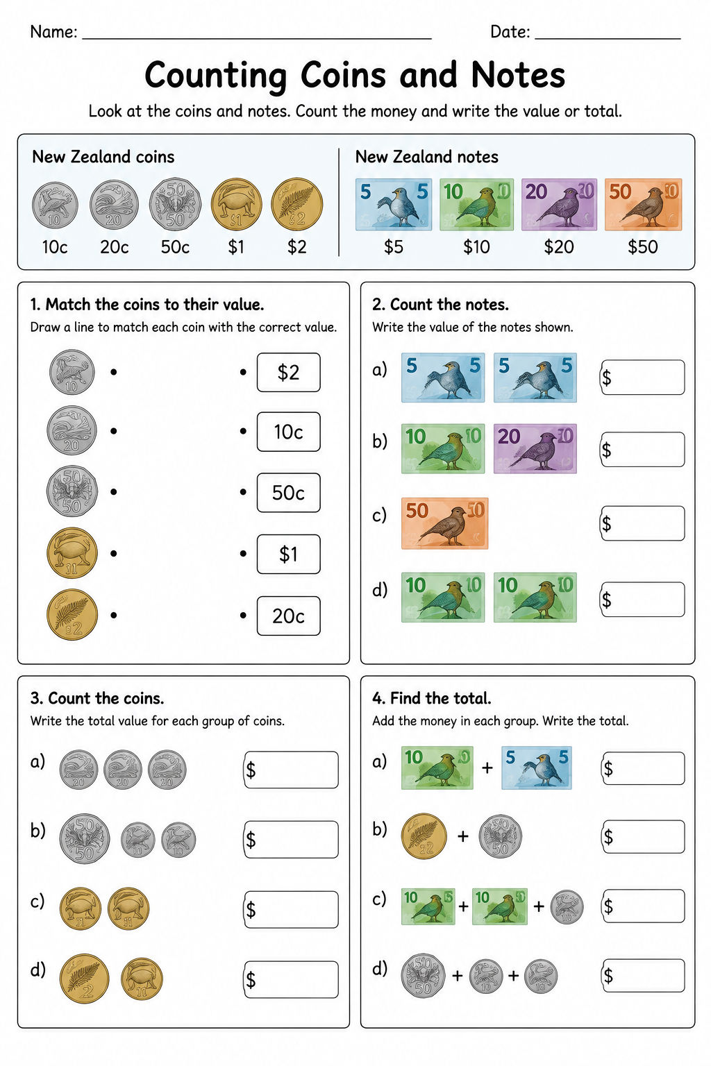 Counting Coins and Notes