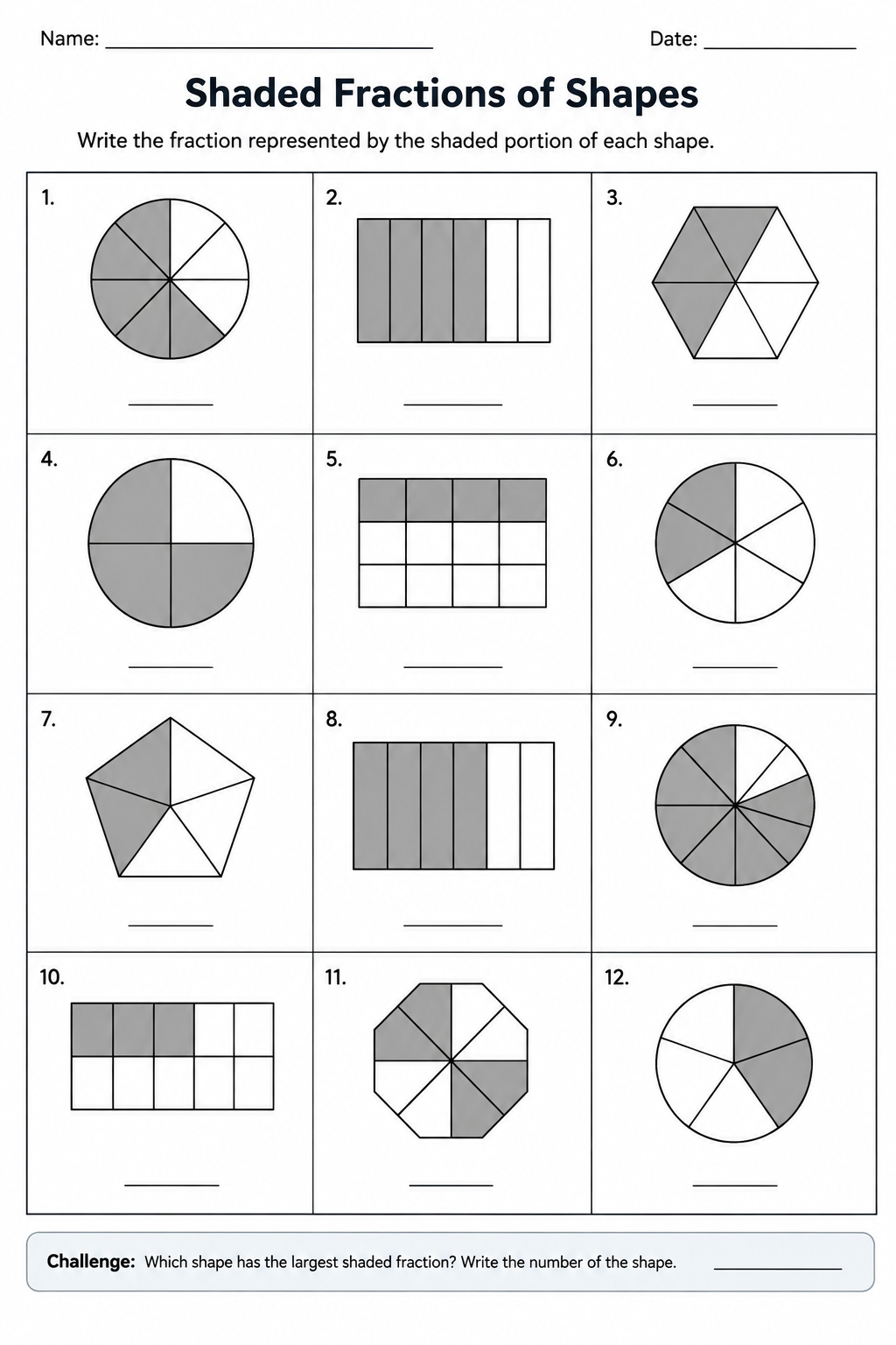 Shaded Fractions of Shapes