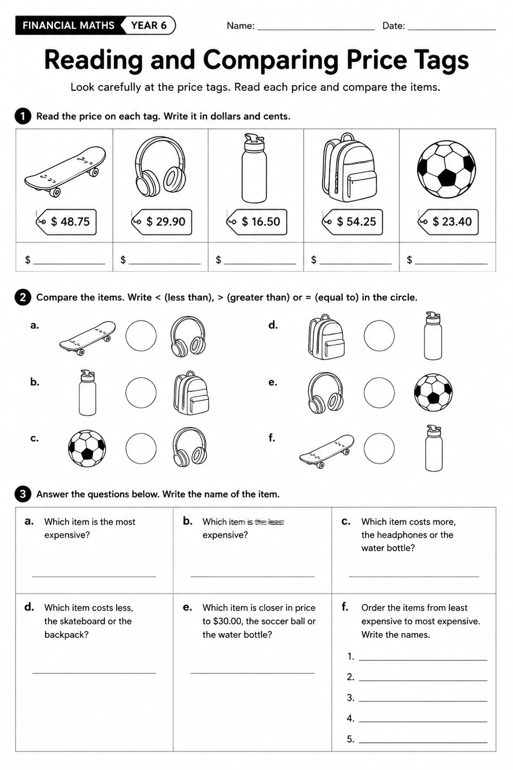 Reading and Comparing Price Tags