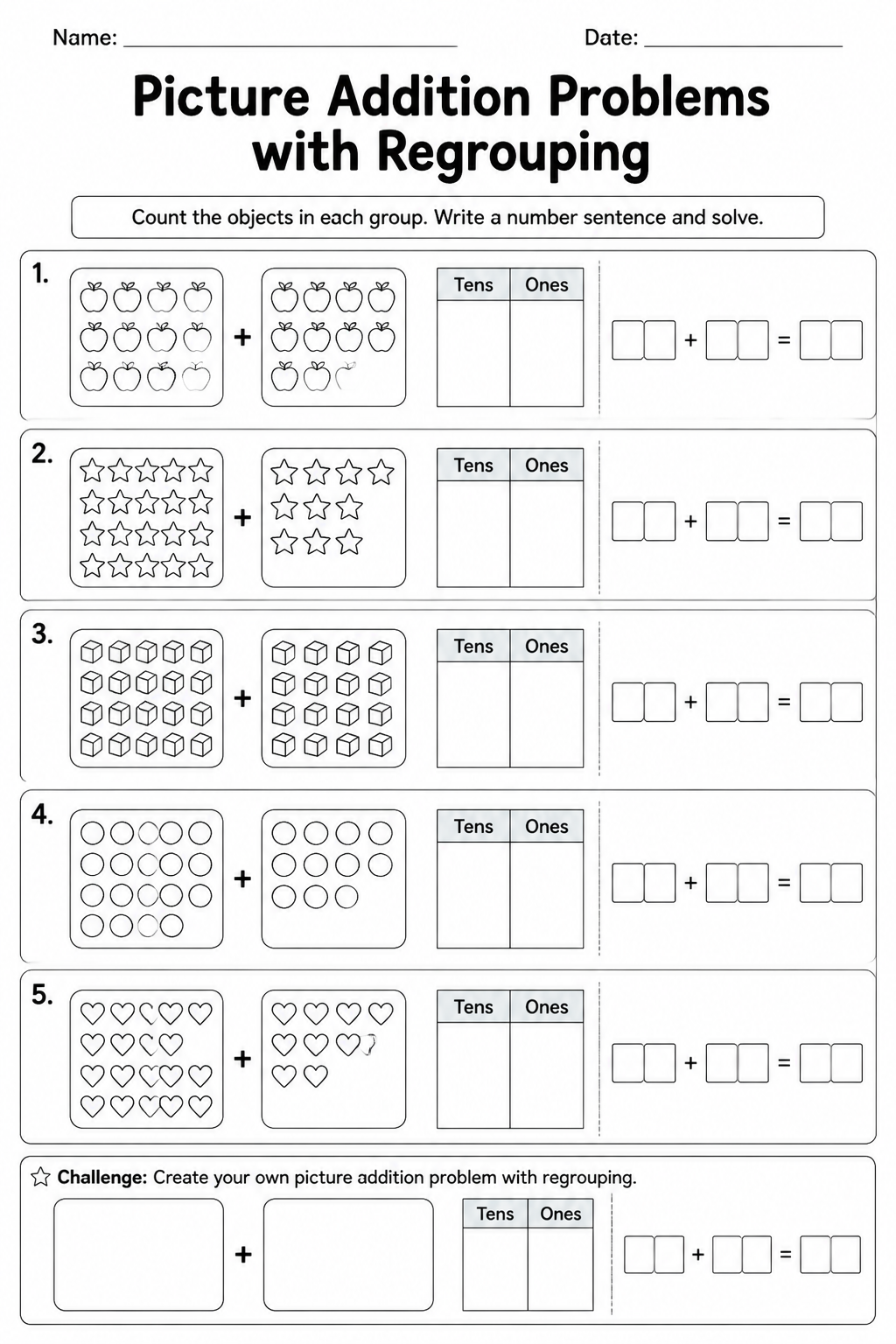 Picture Addition Problems with Regrouping
