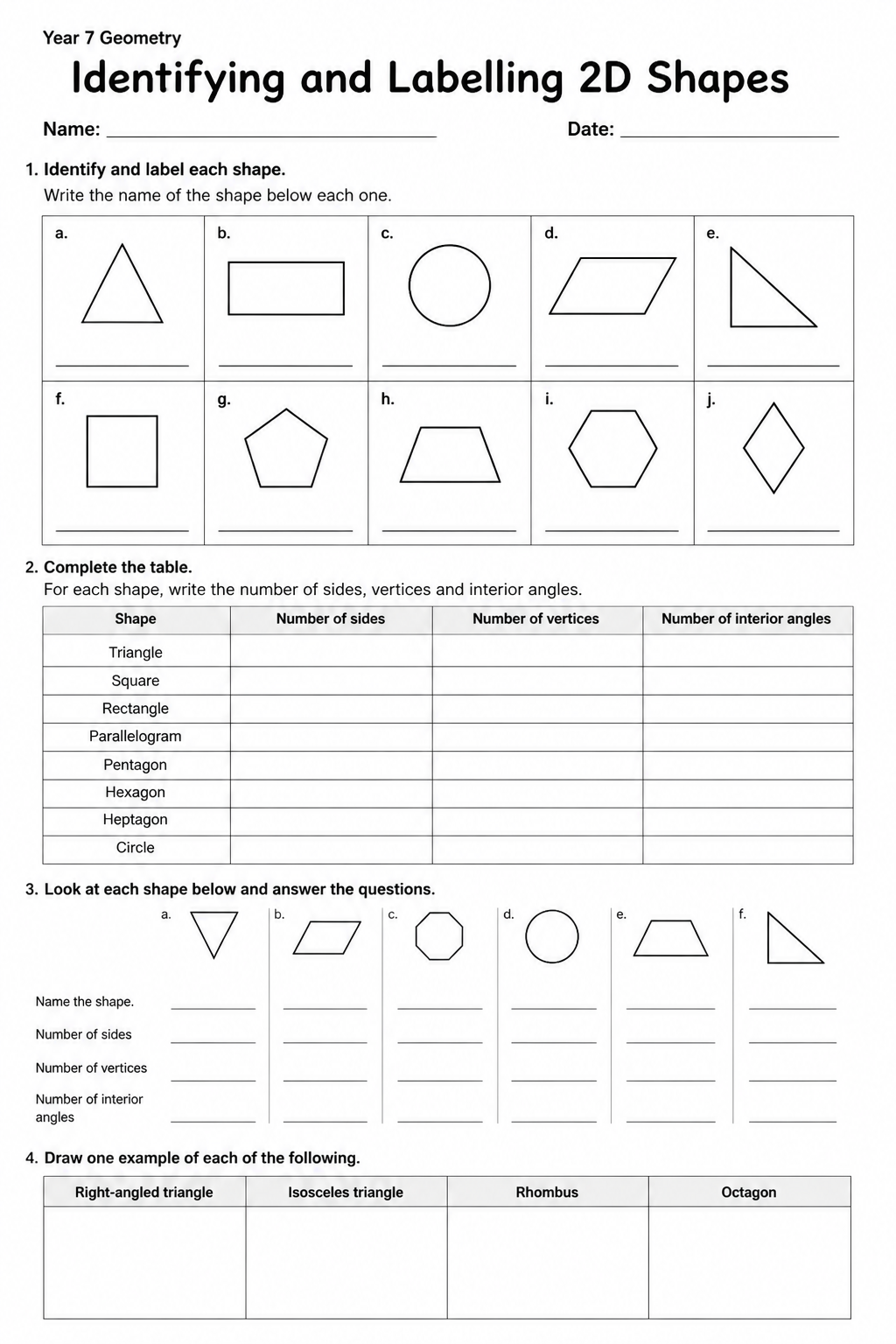 Identifying and Labelling 2D Shapes