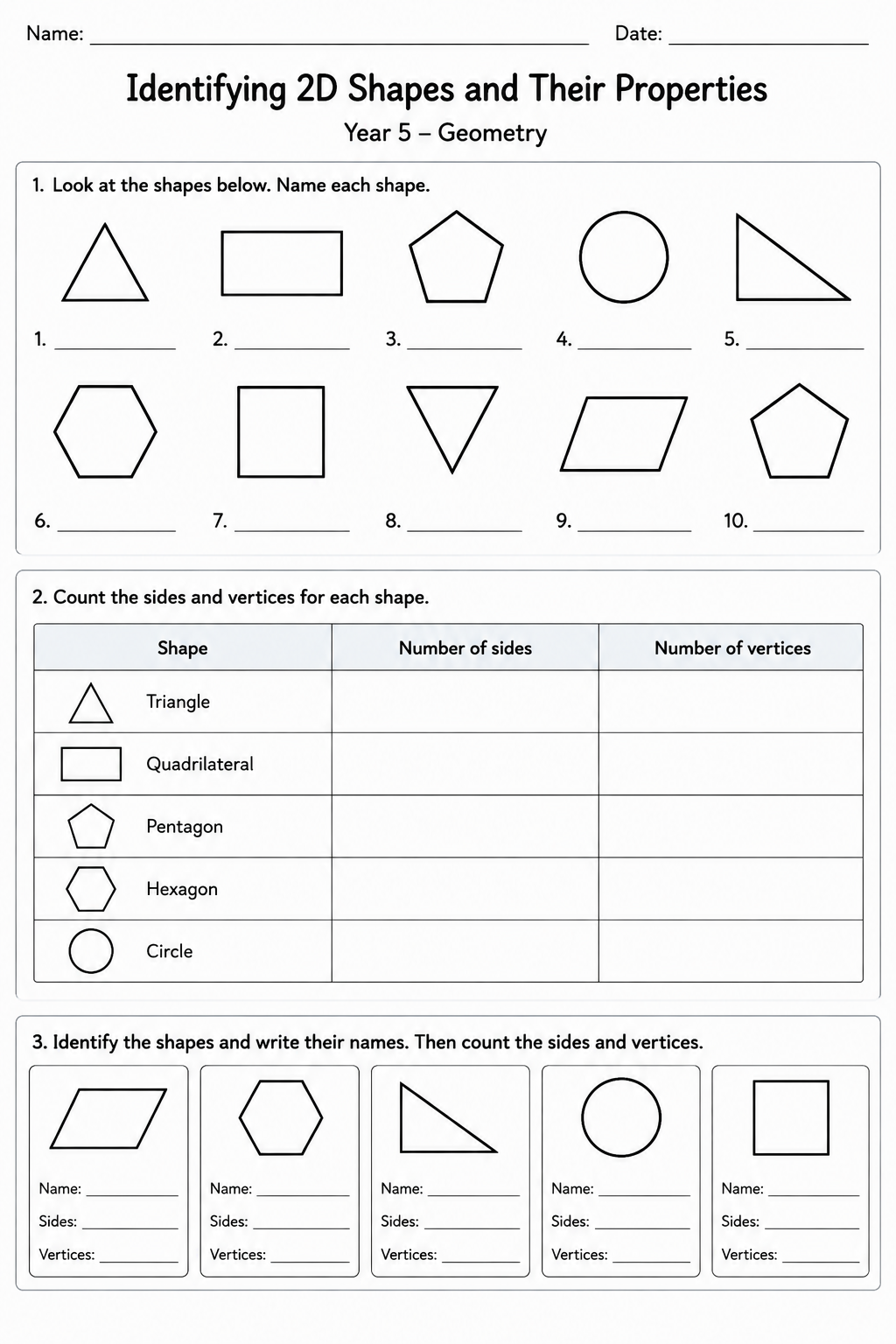 Identifying 2D Shapes and Their Properties