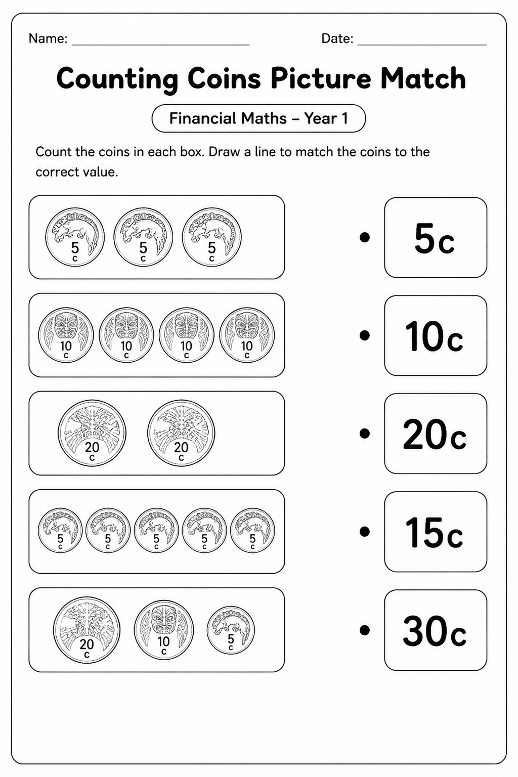 Counting Coins Picture Match