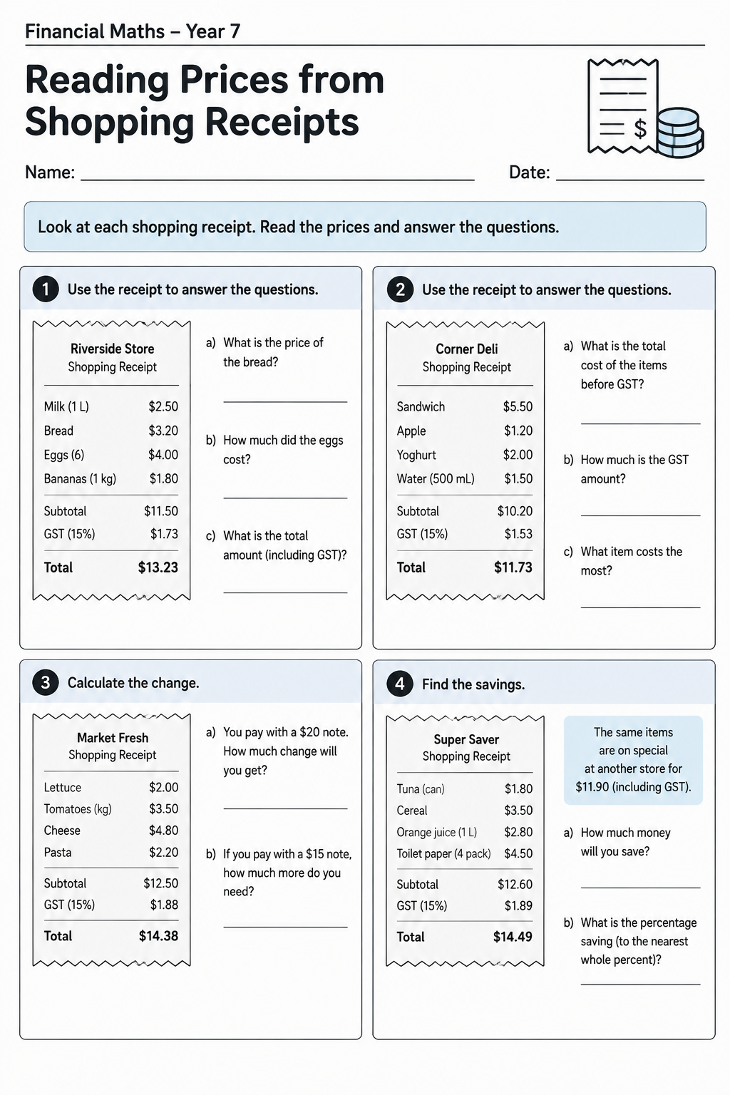 Reading Prices from Shopping Receipts