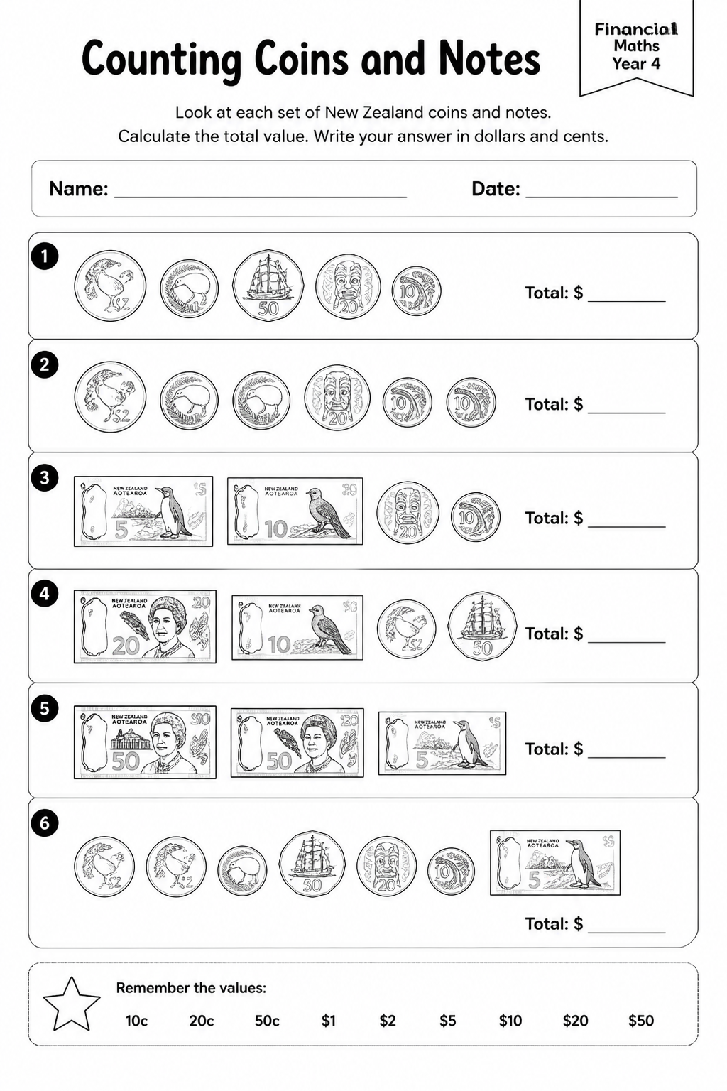 Counting Coins and Notes