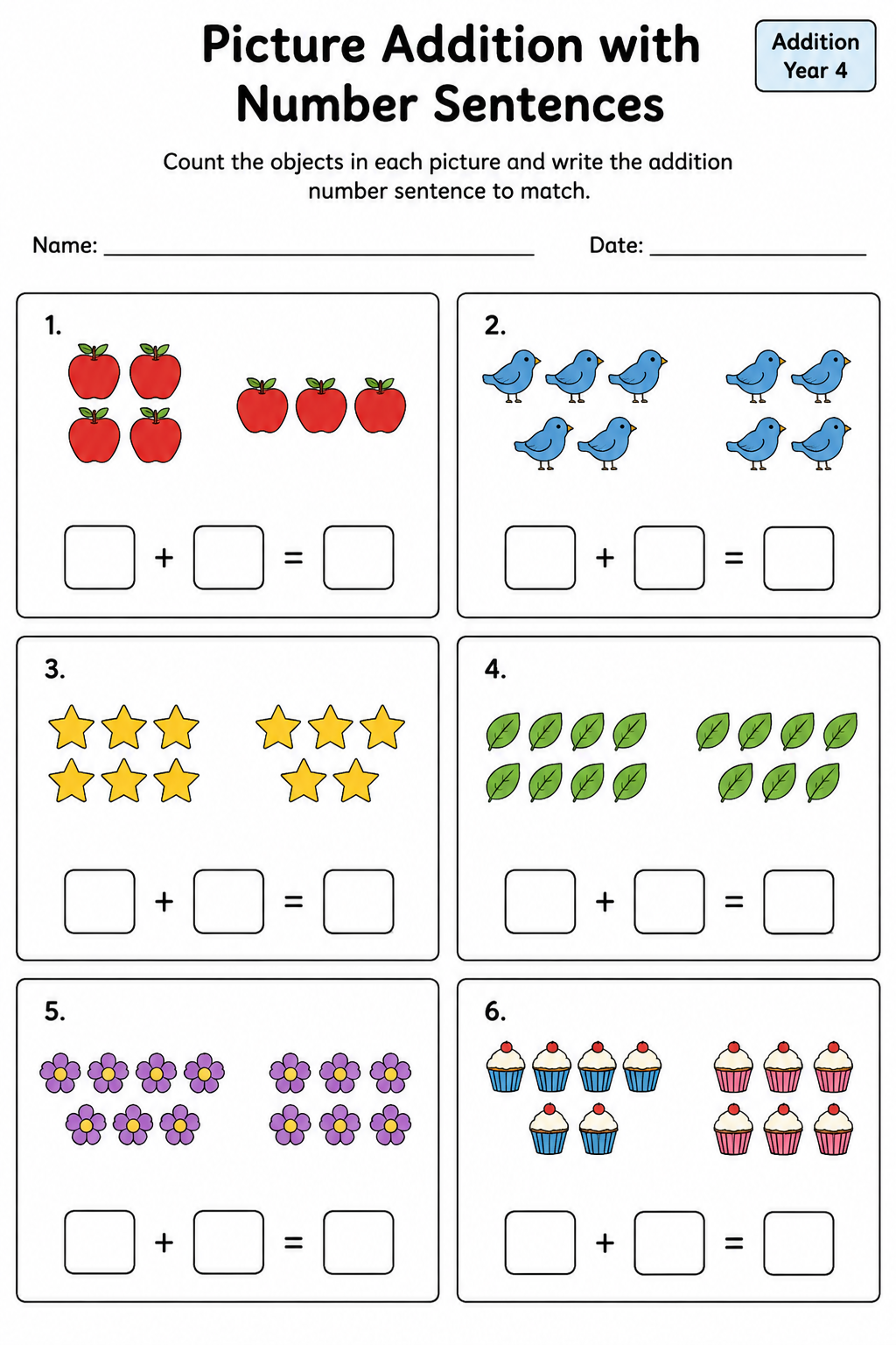 Picture Addition with Number Sentences