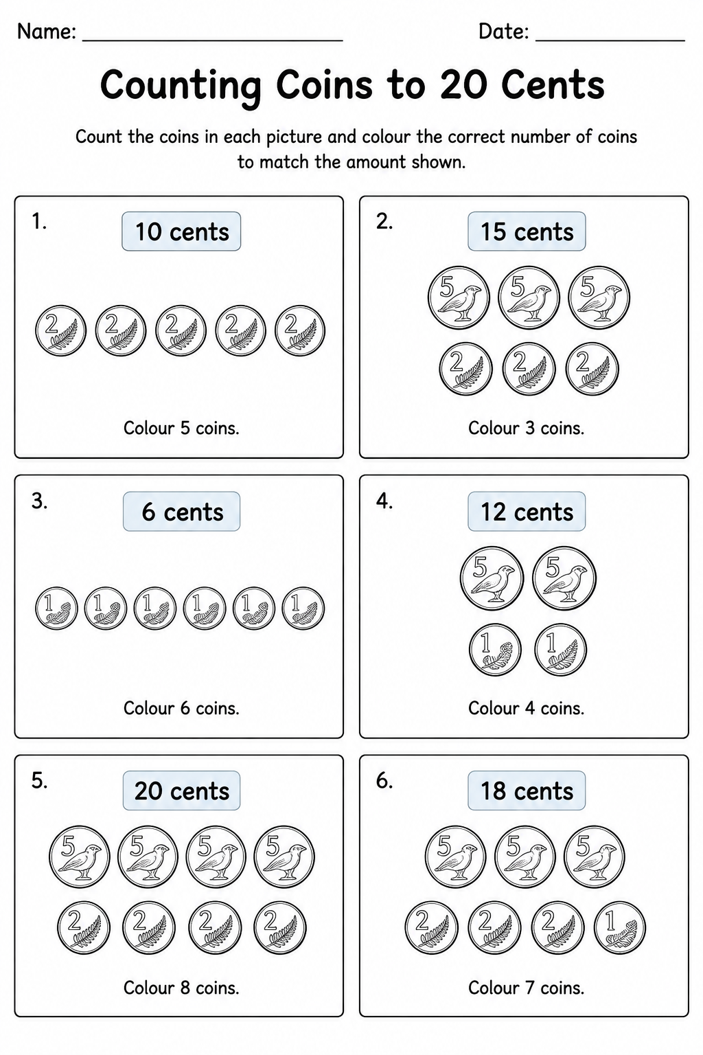 Counting Coins to 20 Cents