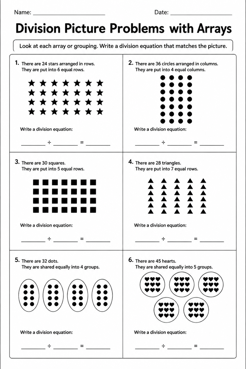Division Picture Problems with Arrays