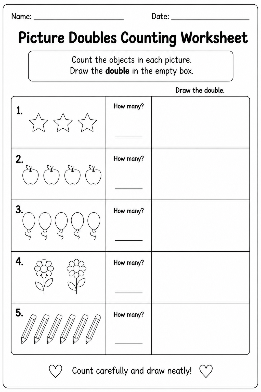 Picture Doubles Counting Worksheet