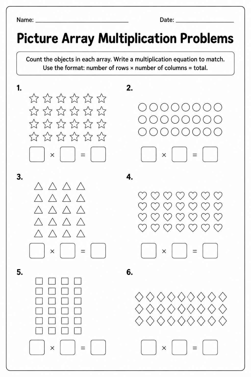 Picture Array Multiplication Problems