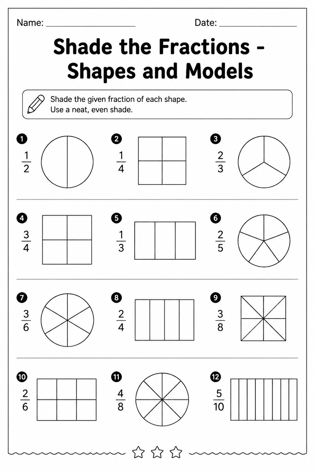 Shade the Fractions - Shapes and Models