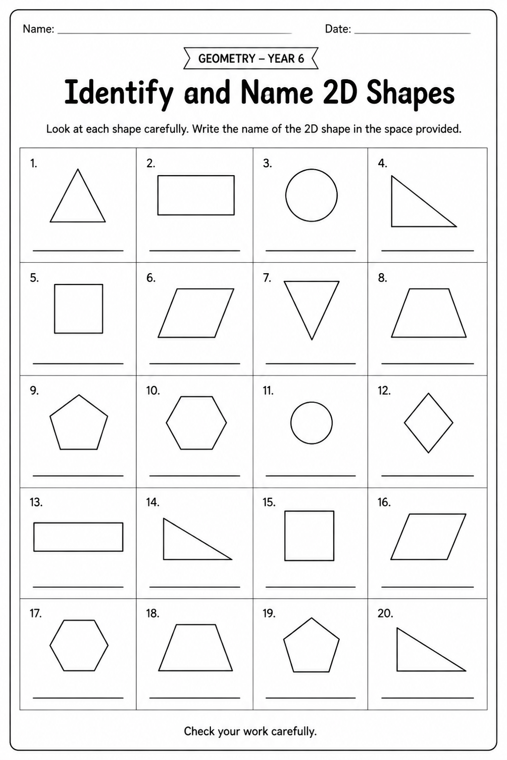 Identify and Name 2D Shapes