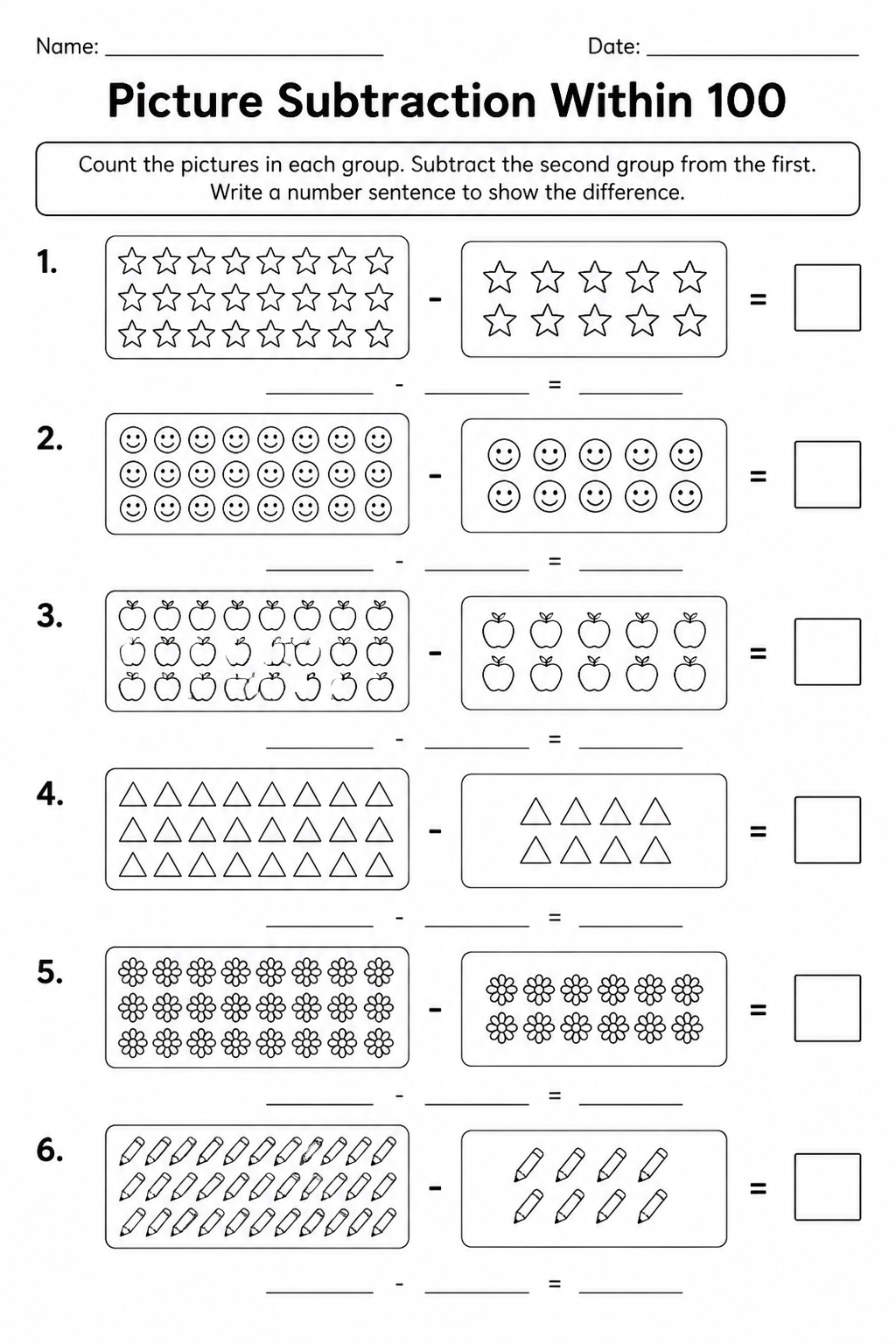 Picture Subtraction Within 100