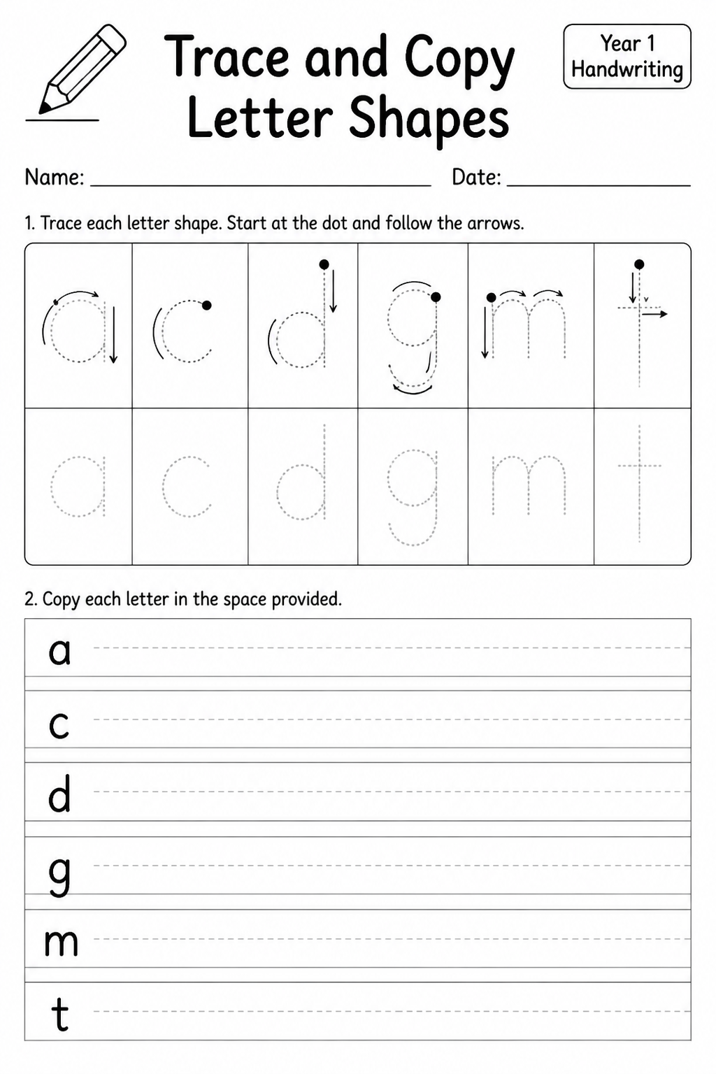 Trace and Copy Letter Shapes
